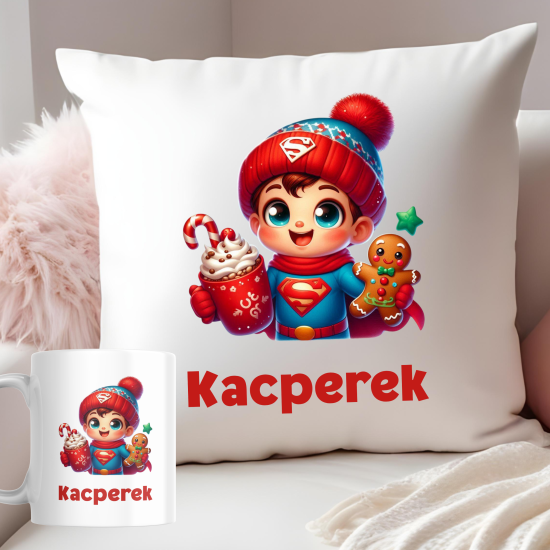 Zestaw poduszka + kubek " Świąteczny Superman"